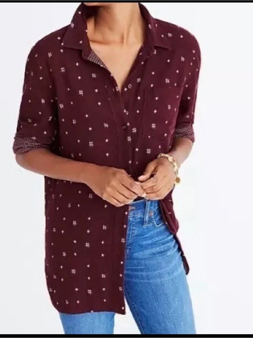 MADEWELL Women’s Classic Ex-Boyfriend Shirt in Ikat Hashtag Dark Cabernet Med